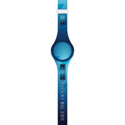 Relógio digital azul com bracelete com texto Save The Oceans