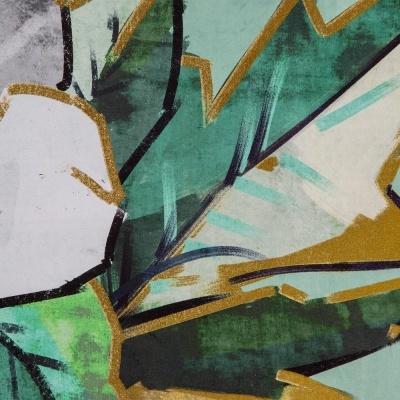 Quadro tela com moldura jarra flores estilizado verde agua