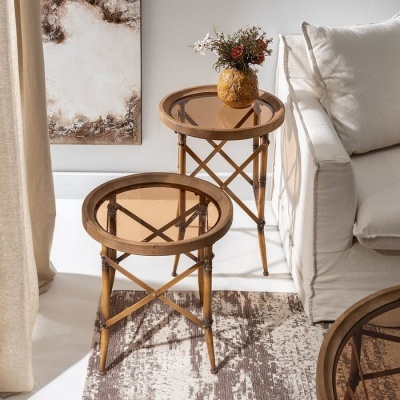 Mesa castanha metal-vidro 50x50x65 cm