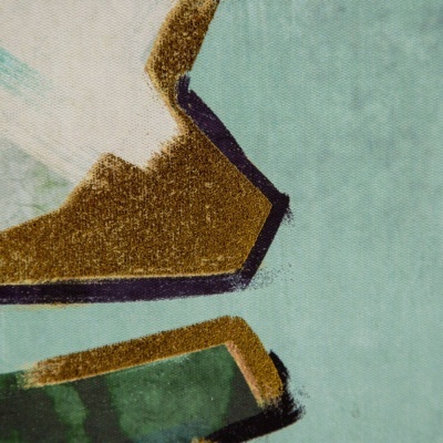 Quadro tela com moldura jarra flores estilizado verde agua