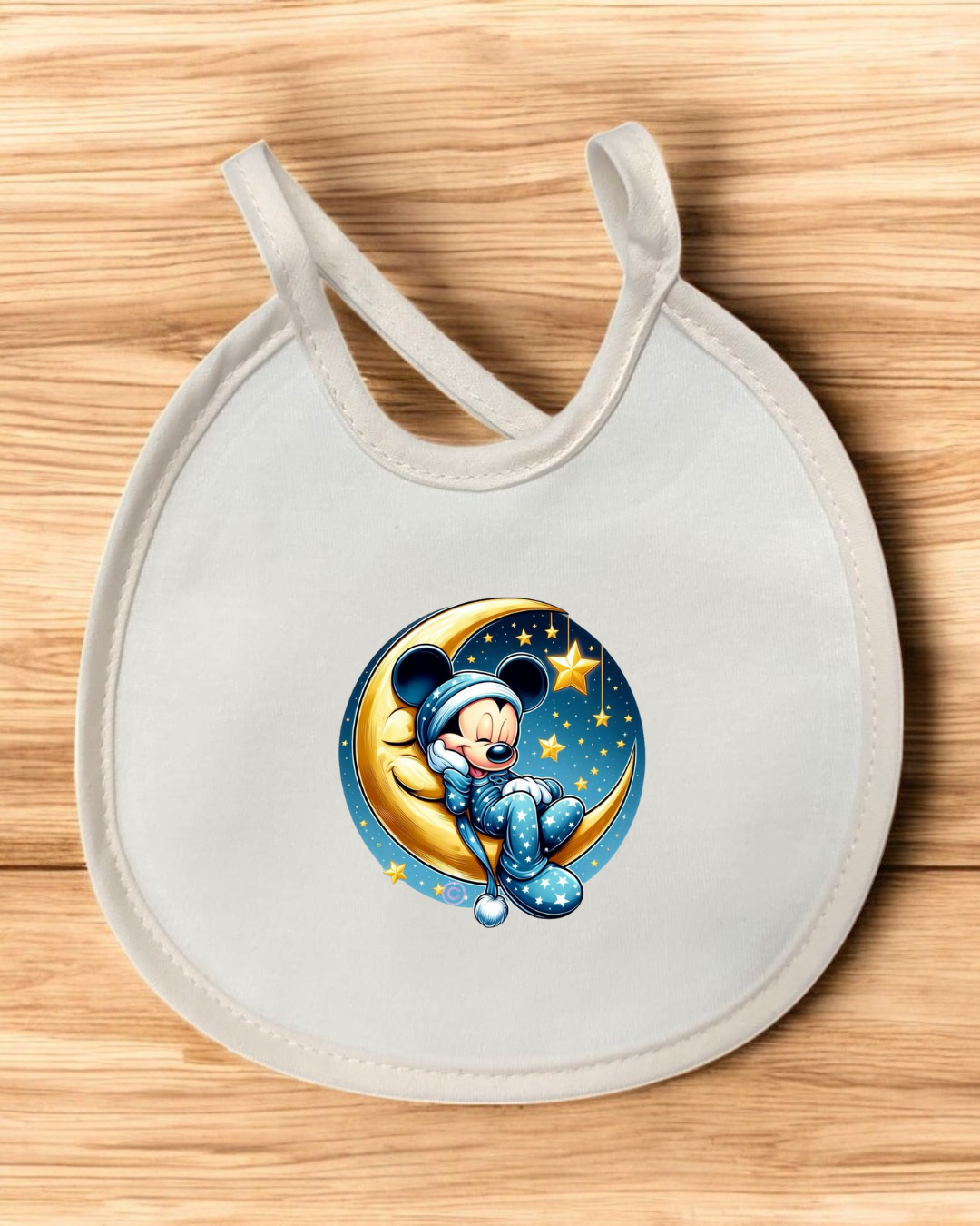 Babete impermeável redondo Mickey na lua amarela - 12 cores à escolha, Exclusivo Pirralhos
