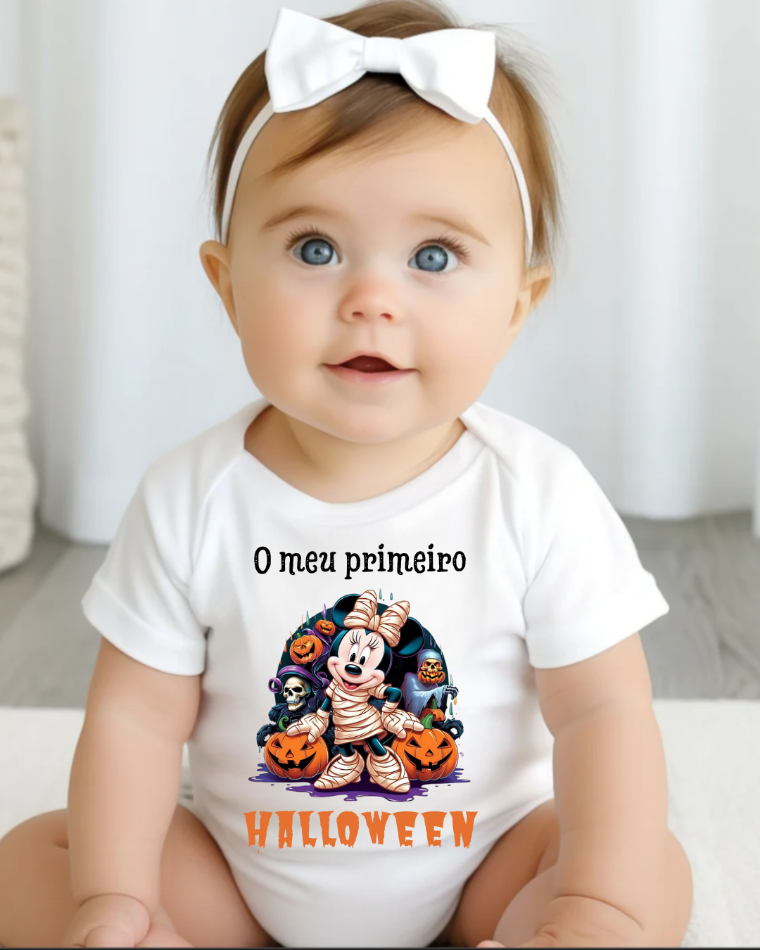 Body branco para bebé com estampa da Minnie vestida de múmia para Halloween