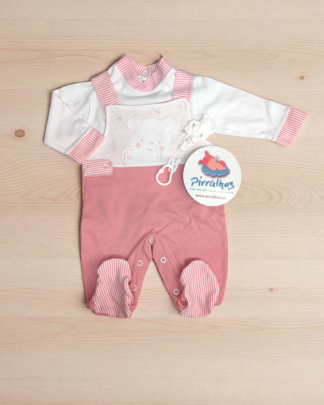 Jardineira de algodão Ursinho feliz