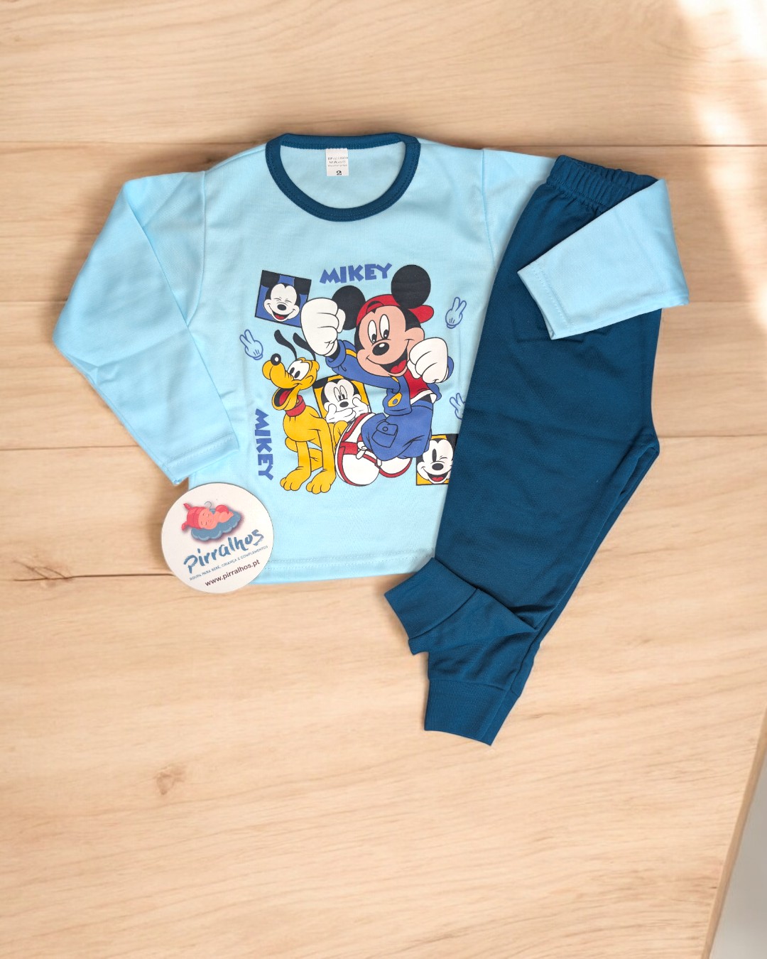 Pijama de algodão cardado Mickey