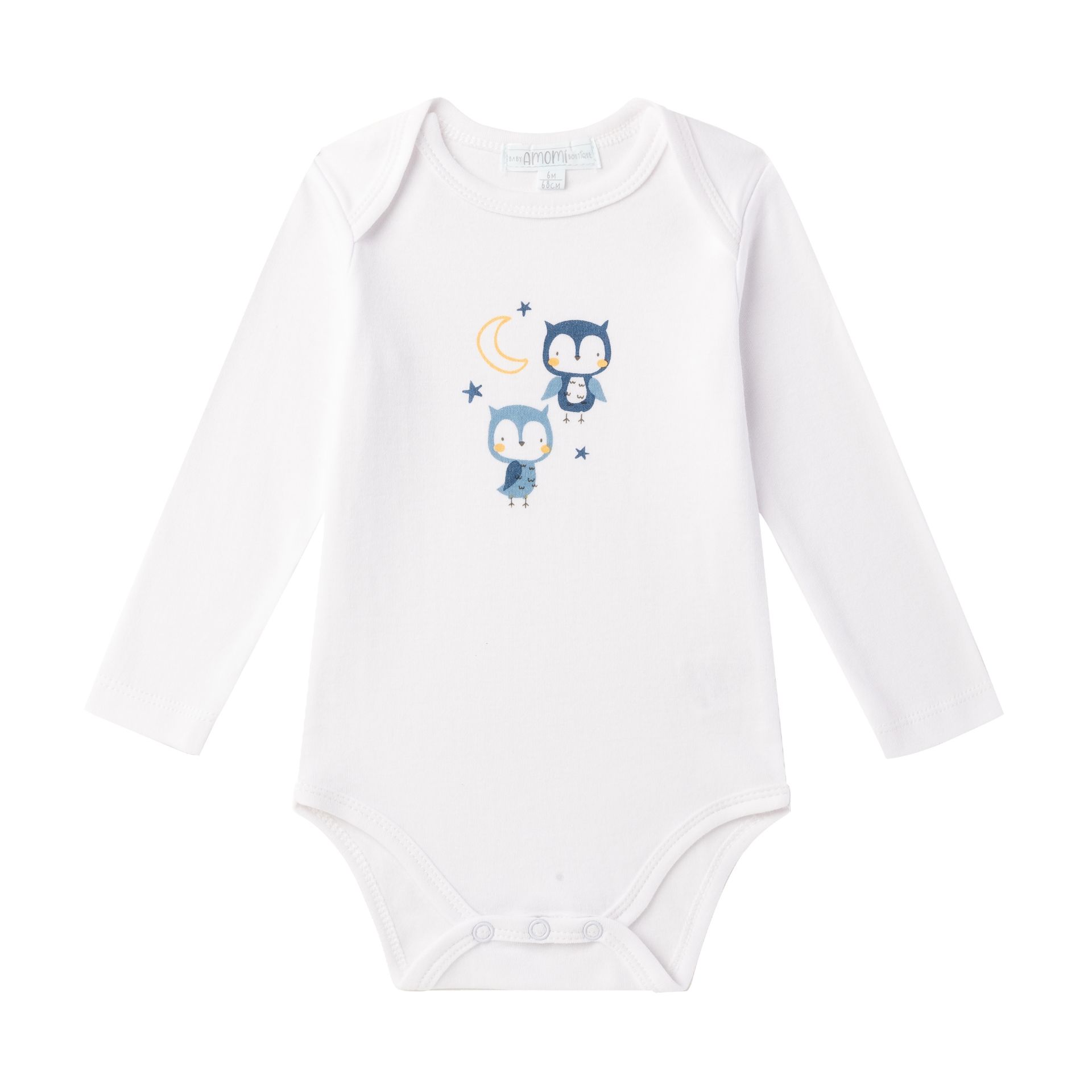 Body para bebé branco com estampa de corujas e lua