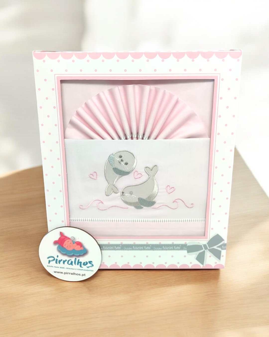 Lençóis de algodão Focas a brincar (fundo rosa) - Next to me / alcofa