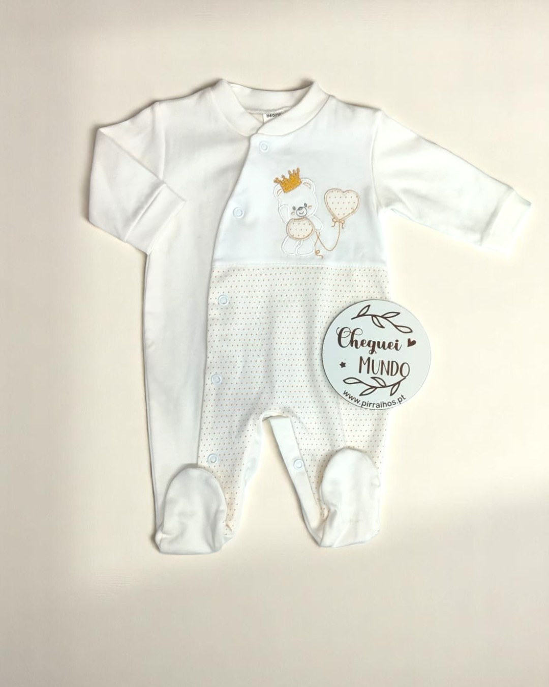 Babygrow de algodão Urso com coroa