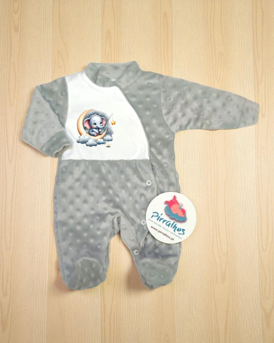 Babygrow de veludo Pipoca Elefante na nuvem - EXCLUSIVO PIRRALHOS