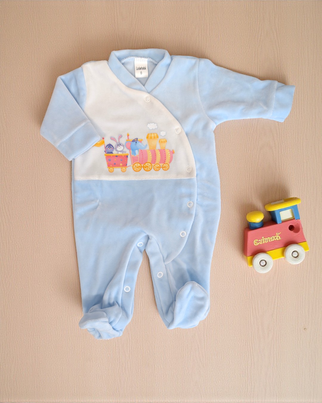 Babygrow de veludo Animais no comboio