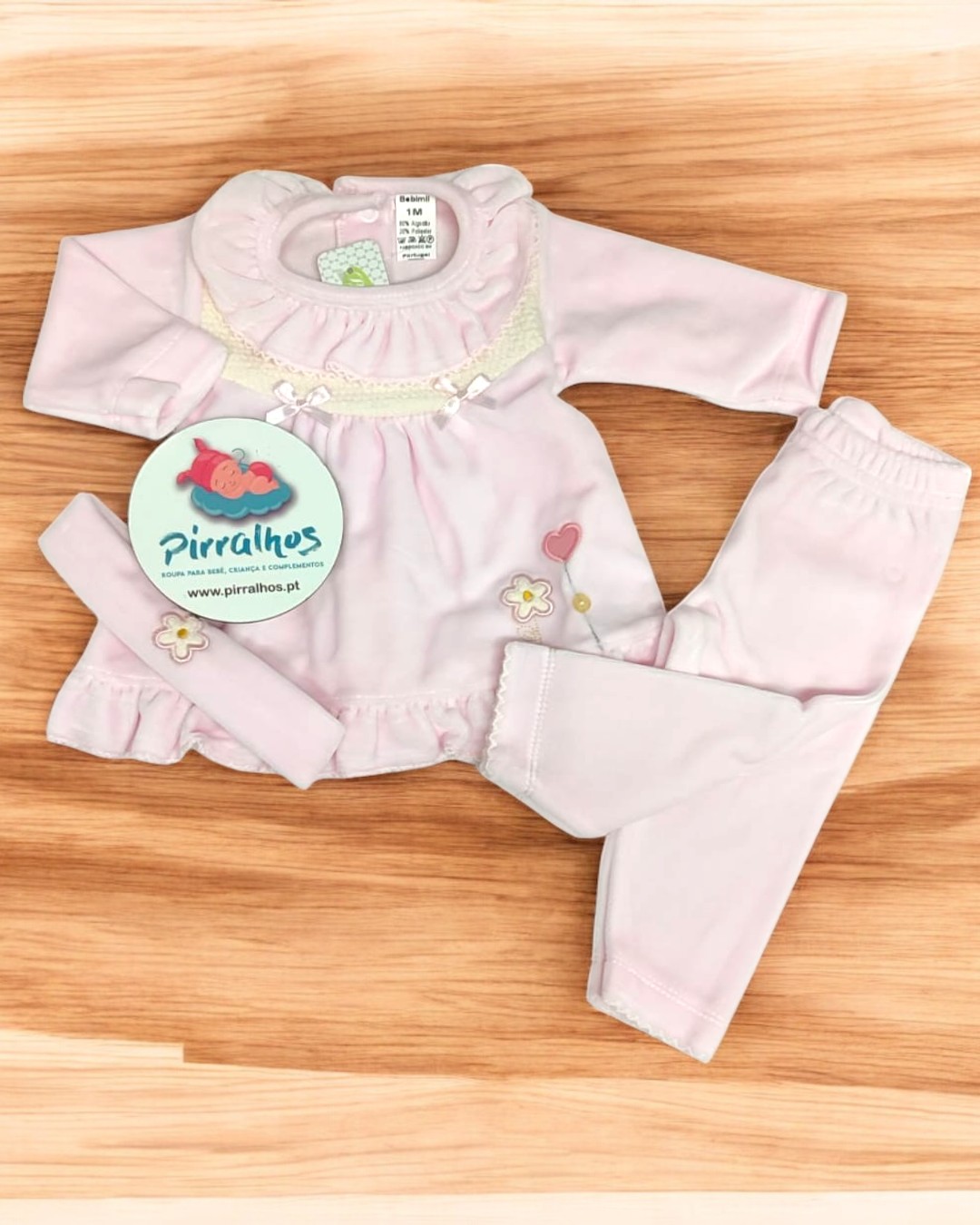 Conjunto de três peças de veludo Flor e coração