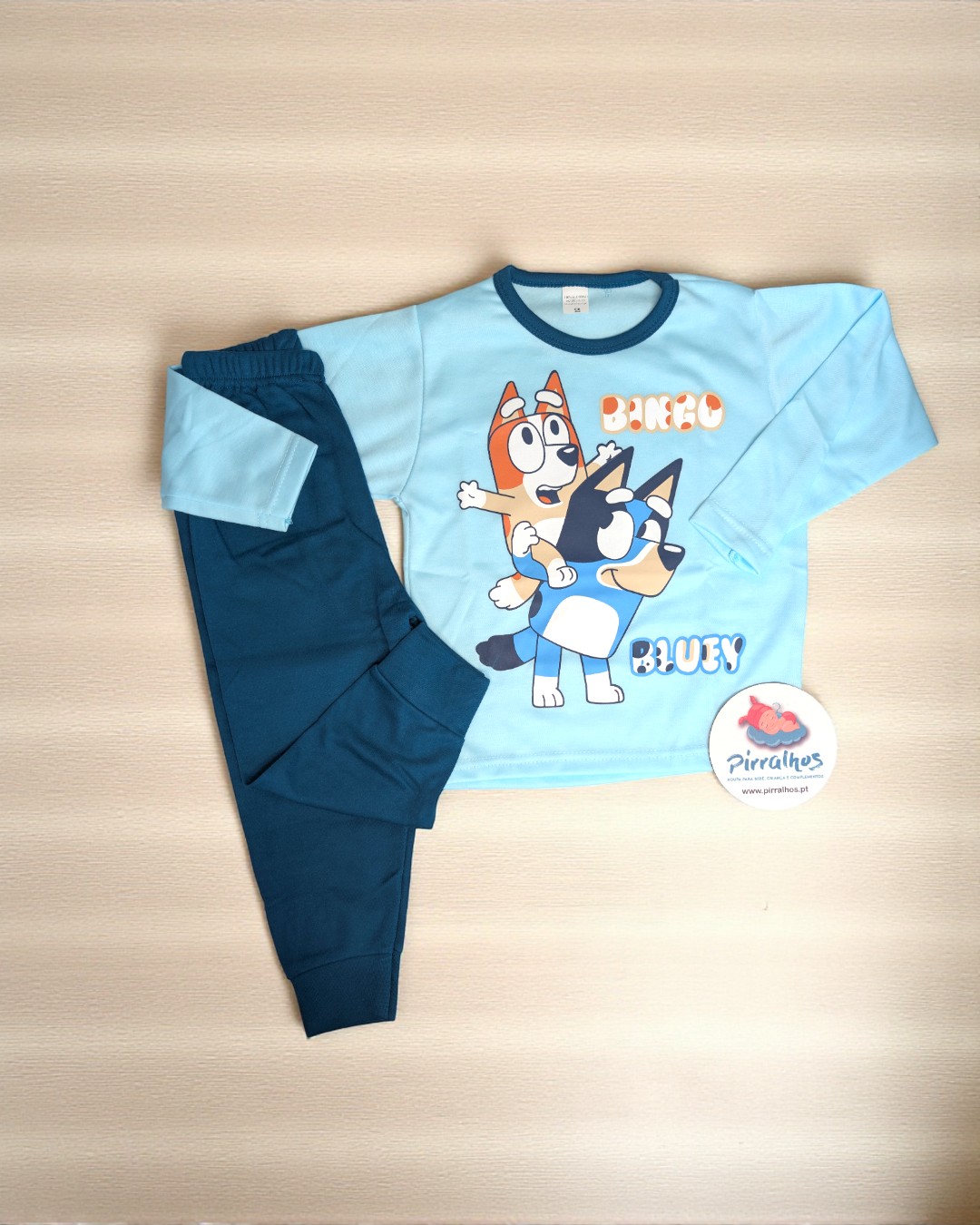 Pijama de algodão cardado Bingo e Bluey