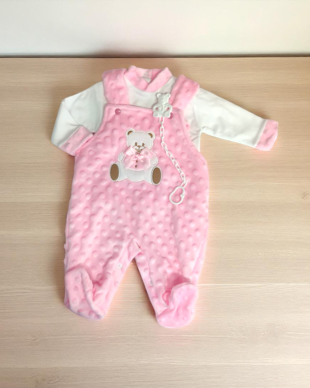 Jardineira de veludo Pipoca Urso grande