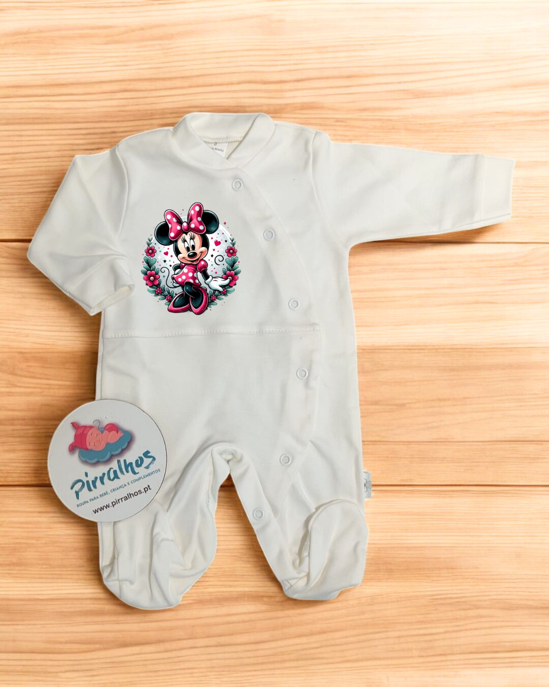 Babygrow de algodão Minnie Flores - Exclusivo Pirralhos - 11 Cores à escolha