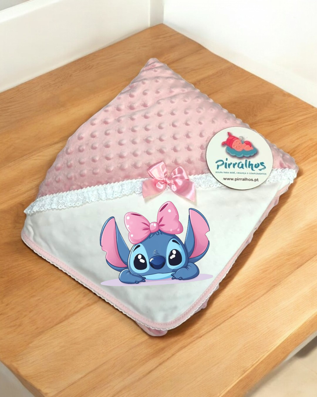 Manta Pipoca Stitch com laço - Exclusivo PIRRALHOS - 8 Cores à escolha