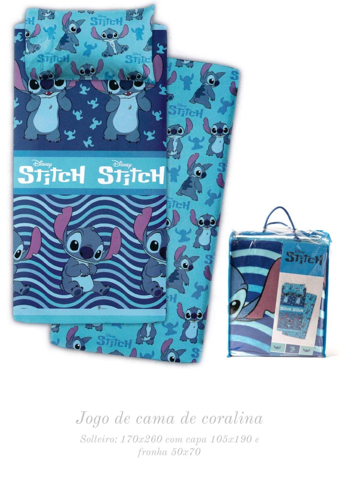 Lençóis de coralina Stitch Azul  - cama até 90cm de largura de colchão