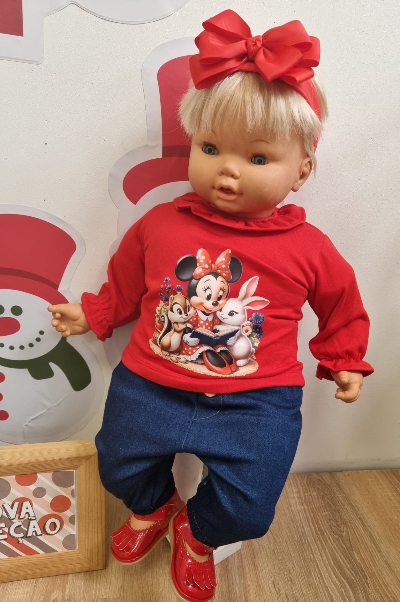 Conjunto cardado Minnie com esquilo e coelho