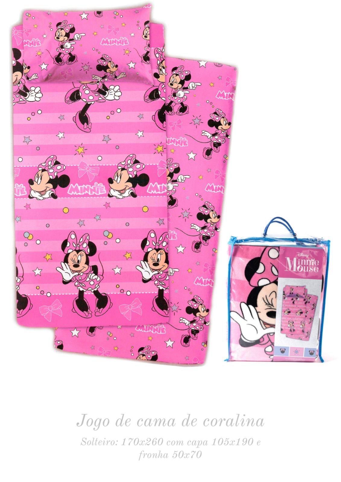 Lençóis de coralina Minnie  - cama até 90cm de largura de colchão