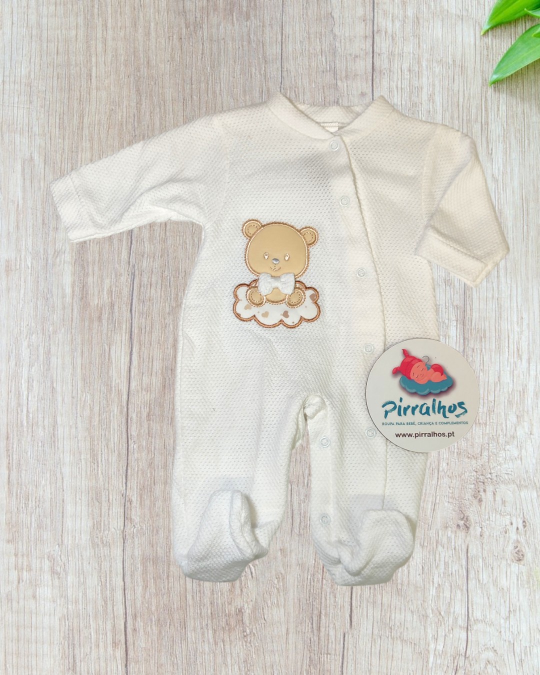 Babygrow de algodão Ursinho com laço na nuvem
