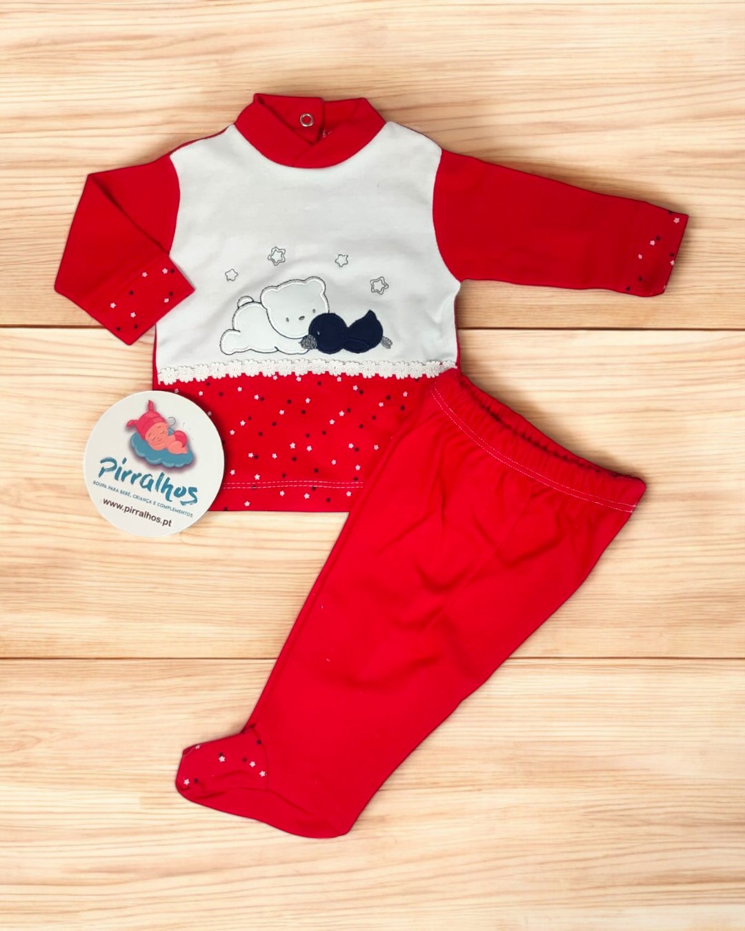 Babygrow de algodão de duas peças  Ursinho e patinho