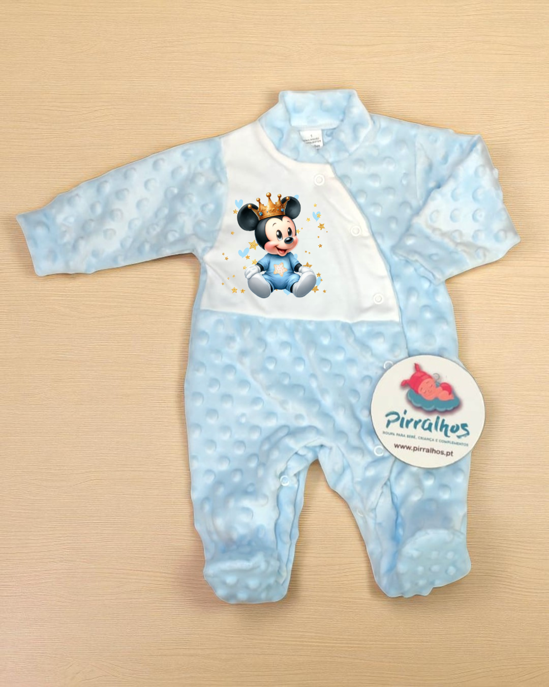 Babygrow de veludo Pipoca Mickey Príncipe - EXCLUSIVO PIRRALHOS