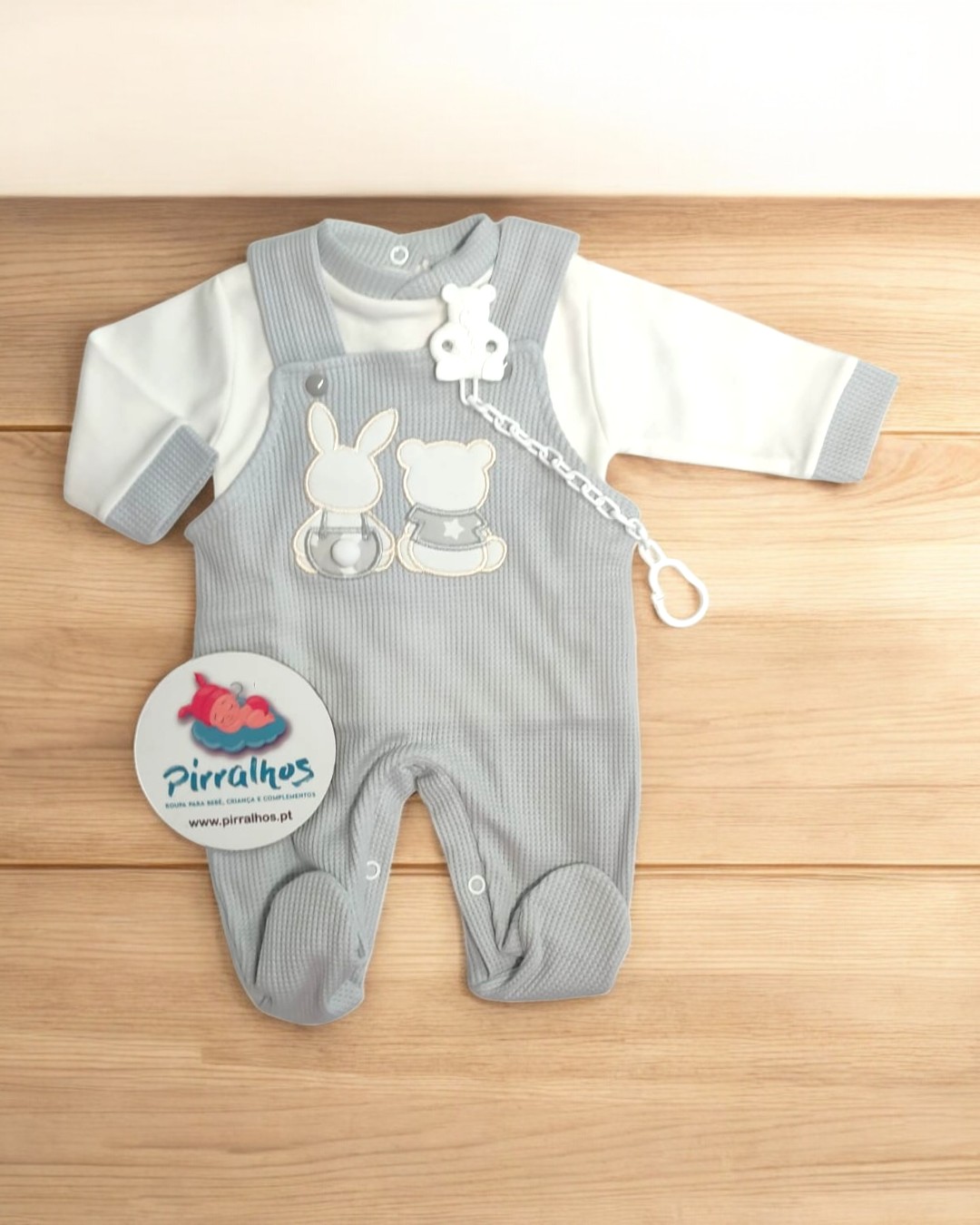 Jardineira de algodão Ursinho e coelho