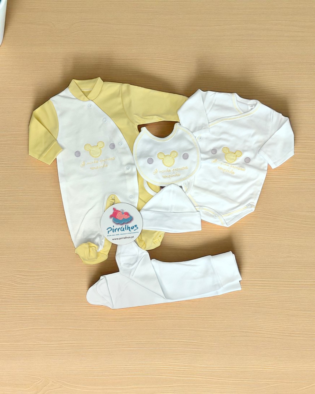 Conjunto de primeira roupa de algodão Mickey