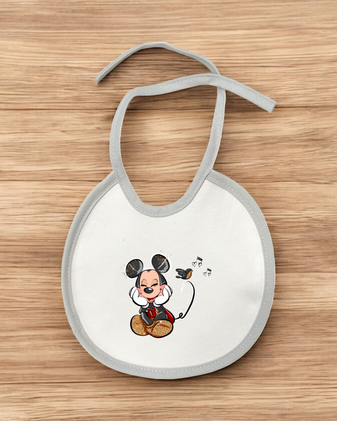 Babete impermeável redondo Mickey Música- 12 cores à escolha, Exclusivo Pirralhos