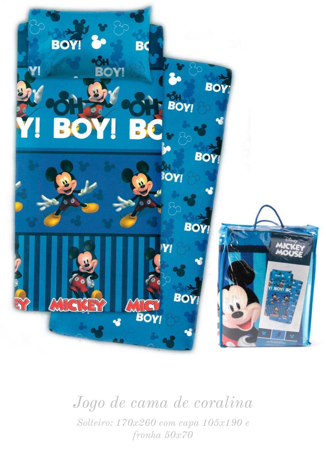 Lençóis de coralina Mickey  - cama até 90cm de largura de colchão