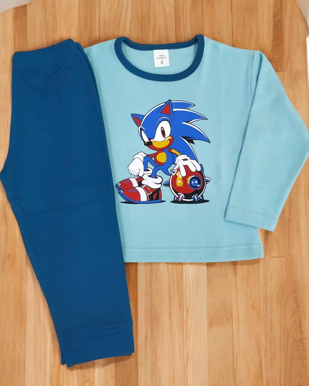Pijama de algodão cardado Sonic