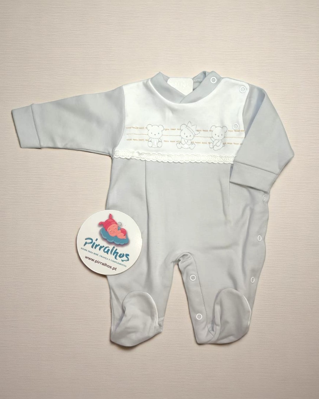 Babygrow de algodão três ursinhos com coroa