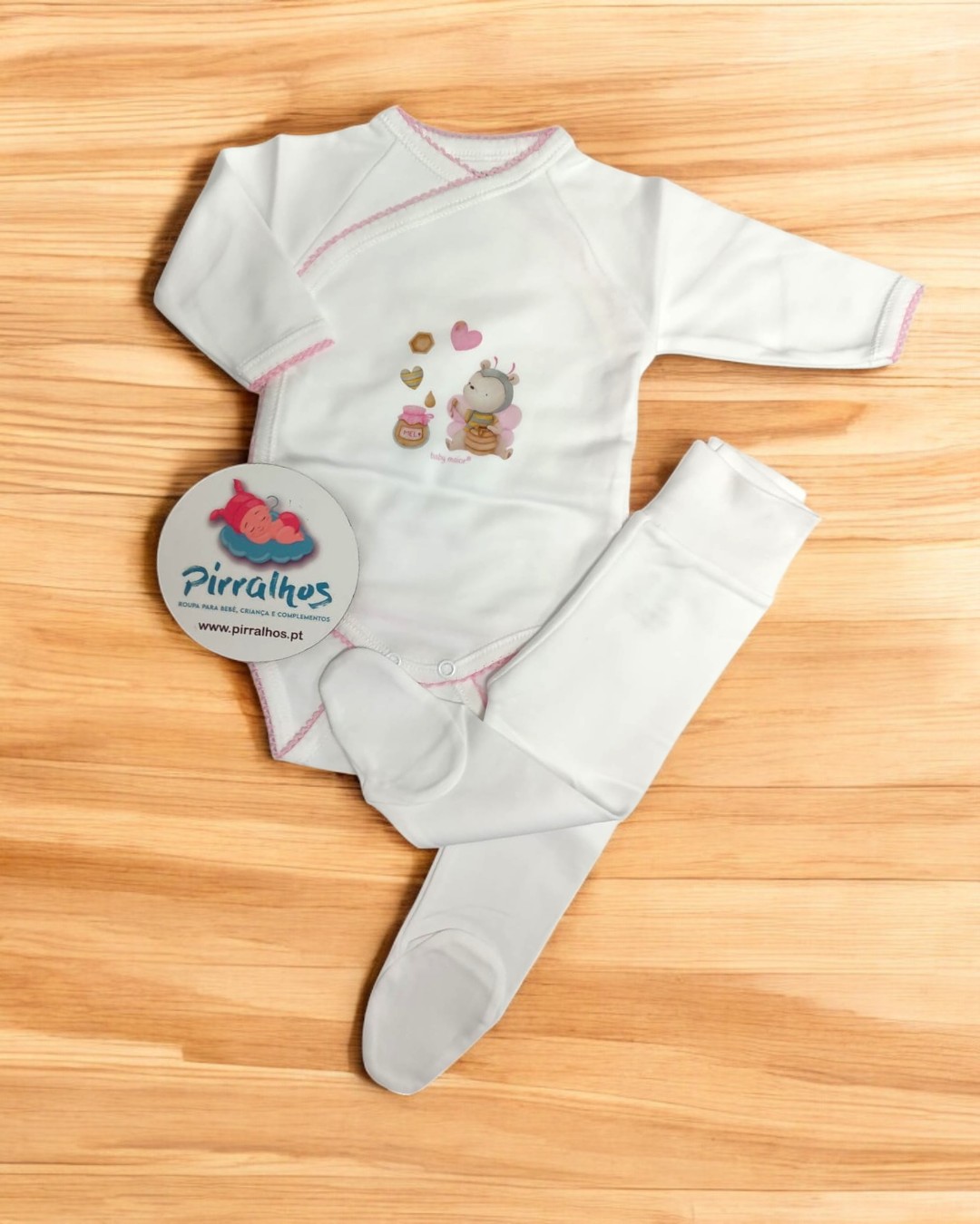 Body com calça sem carda Abelhas e pote de mel