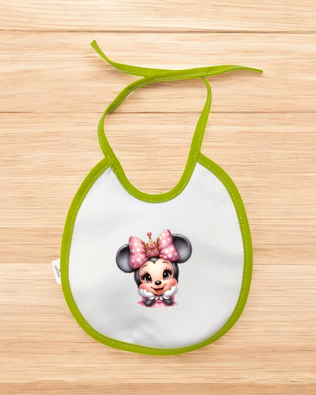 Babete impermeável redondo Minnie Coroa - 12 cores à escolha, Exclusivo Pirralhos