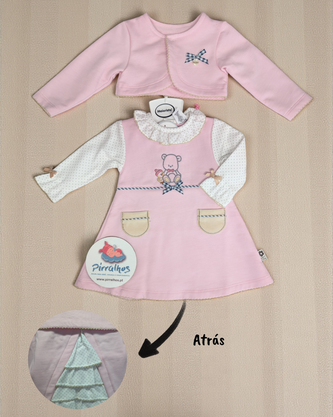 Vestido cardado com bolero ursinho