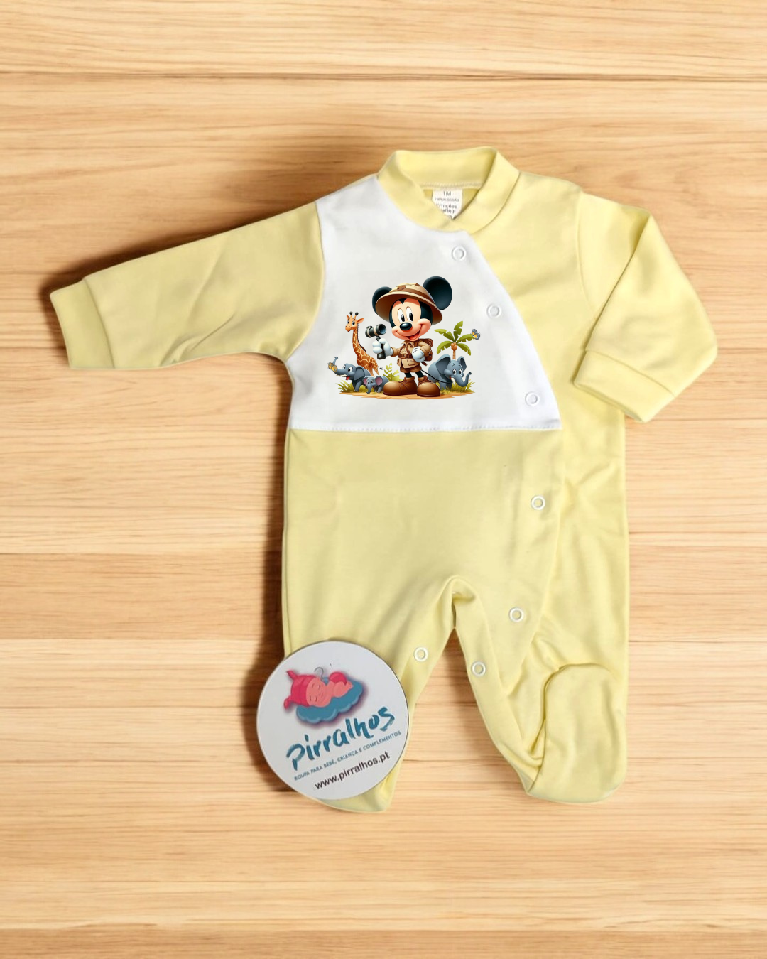 Babygrow de algodão Mickey Safari  - Exclusivo Pirralhos - 11 Cores à escolha