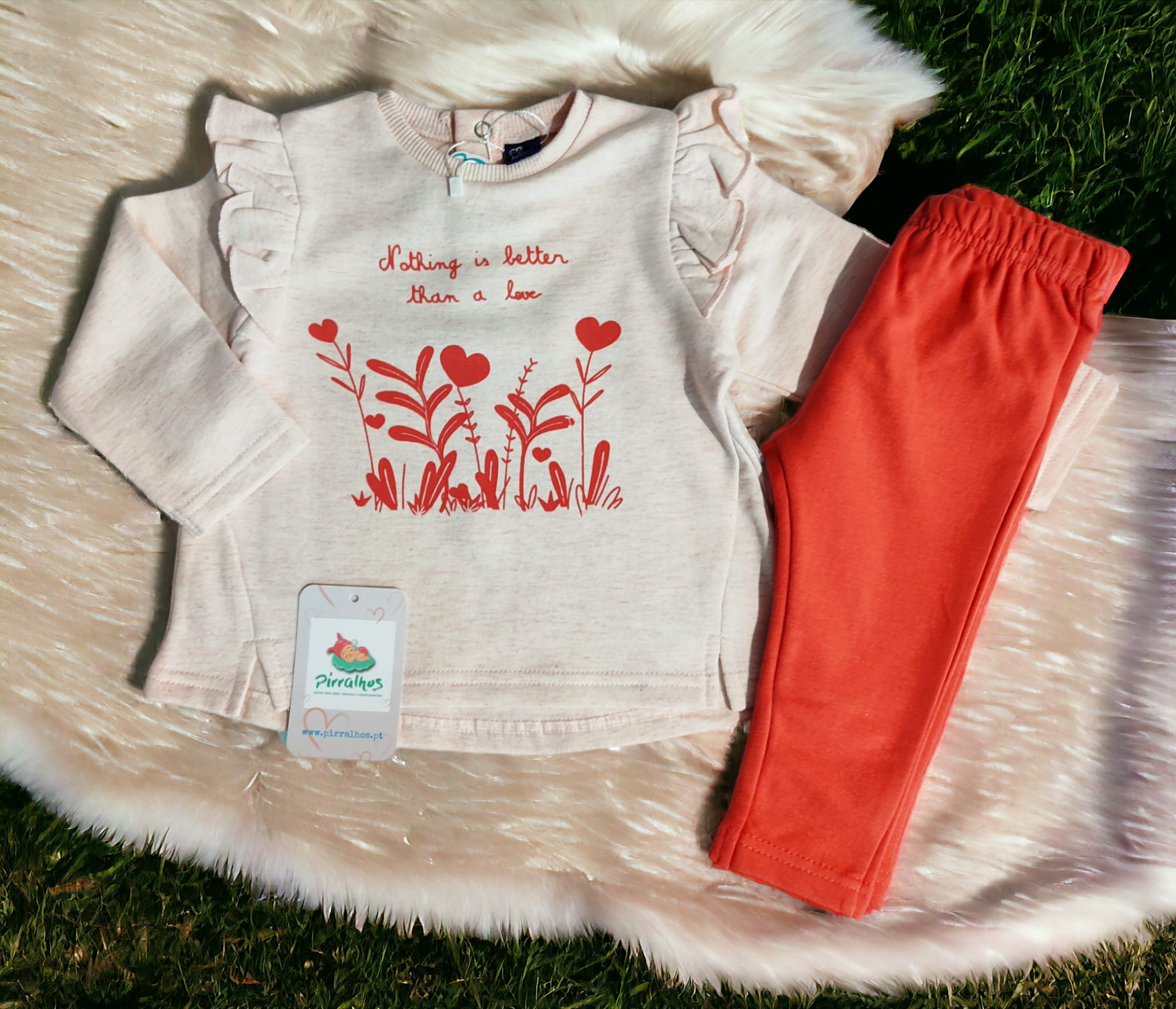 Conjunto cardado Folho e flores