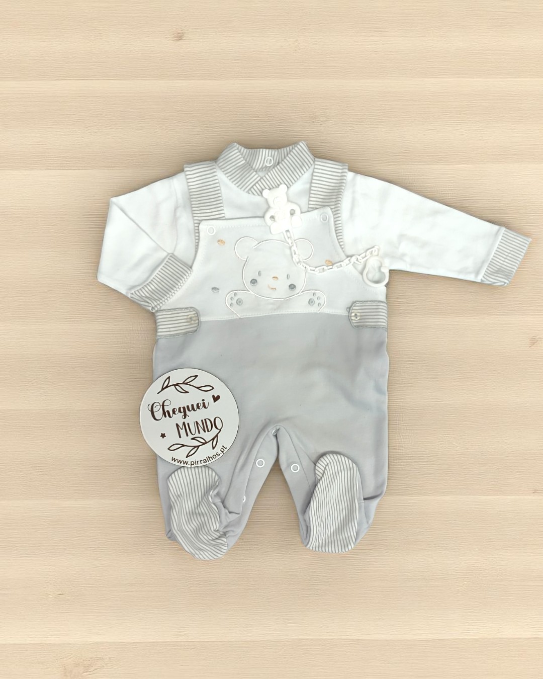 Jardineira de algodão Ursinho feliz