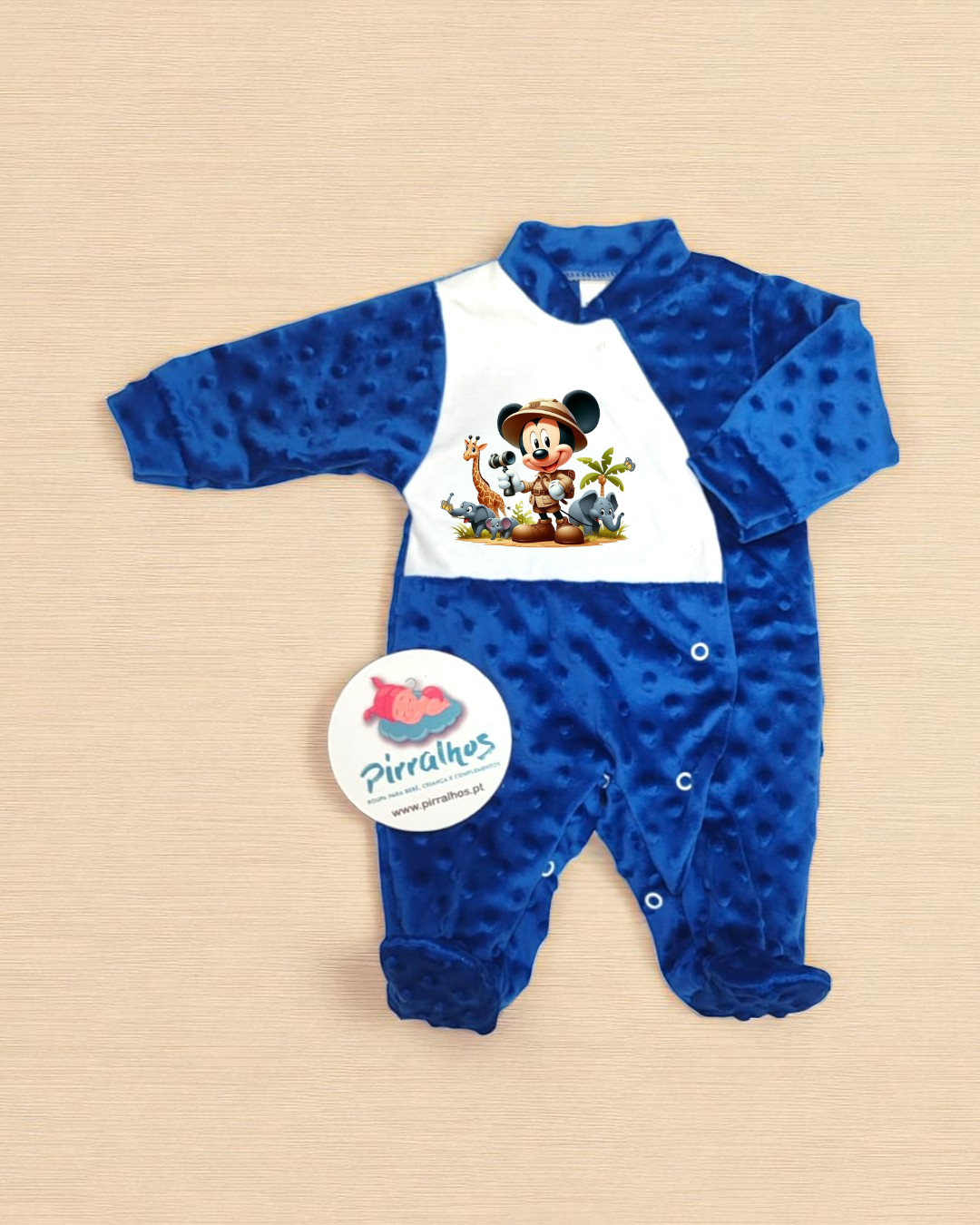 Babygrow de veludo Pipoca Mickey Safari - EXCLUSIVO PIRRALHOS