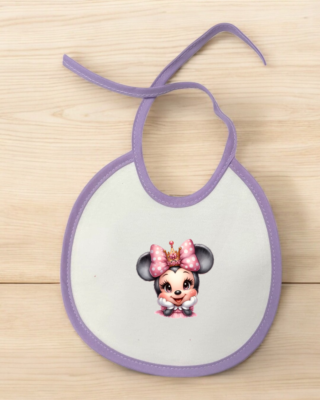 Babete impermeável redondo Minnie Coroa - 12 cores à escolha, Exclusivo Pirralhos