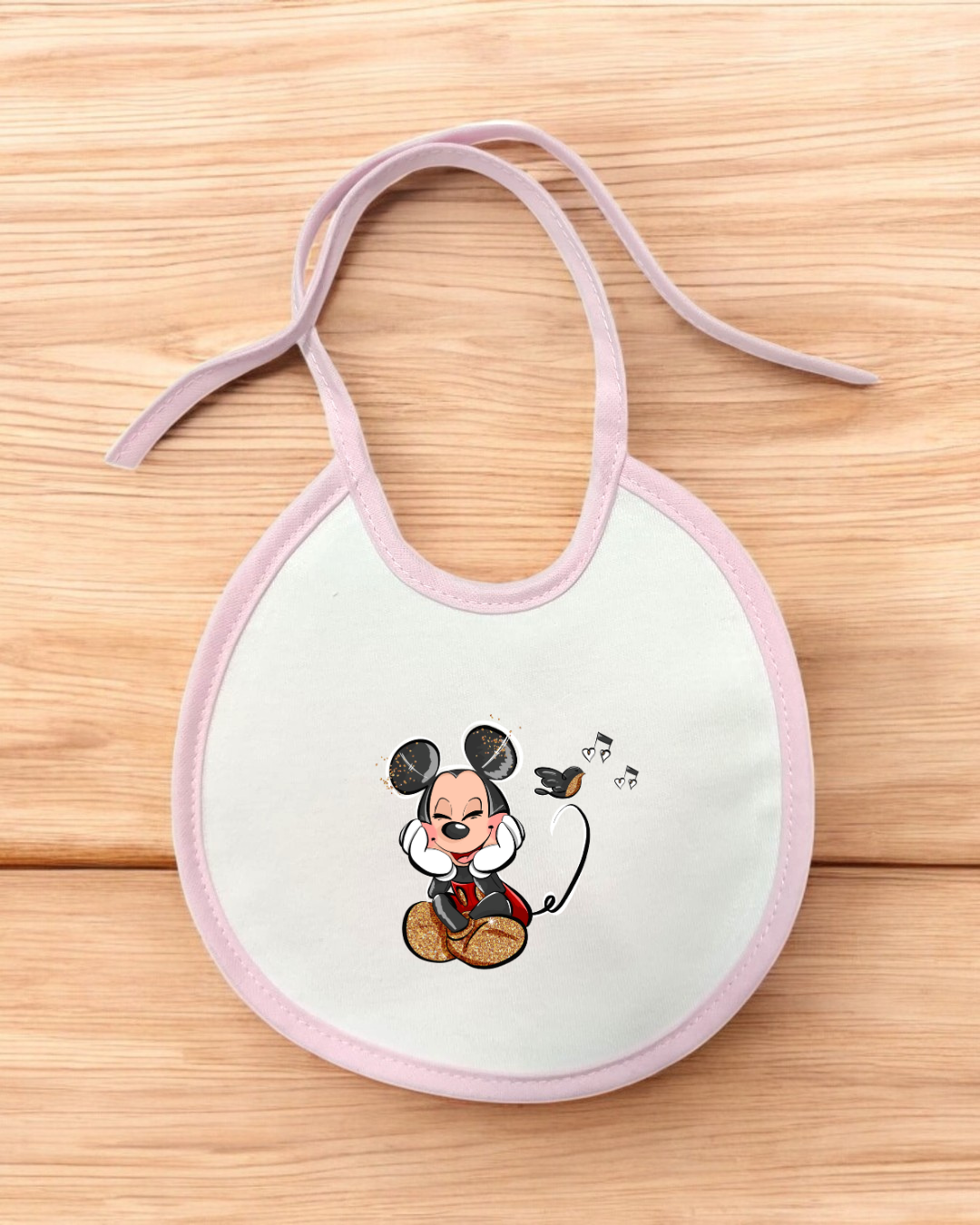 Babete impermeável redondo Mickey Música- 12 cores à escolha, Exclusivo Pirralhos