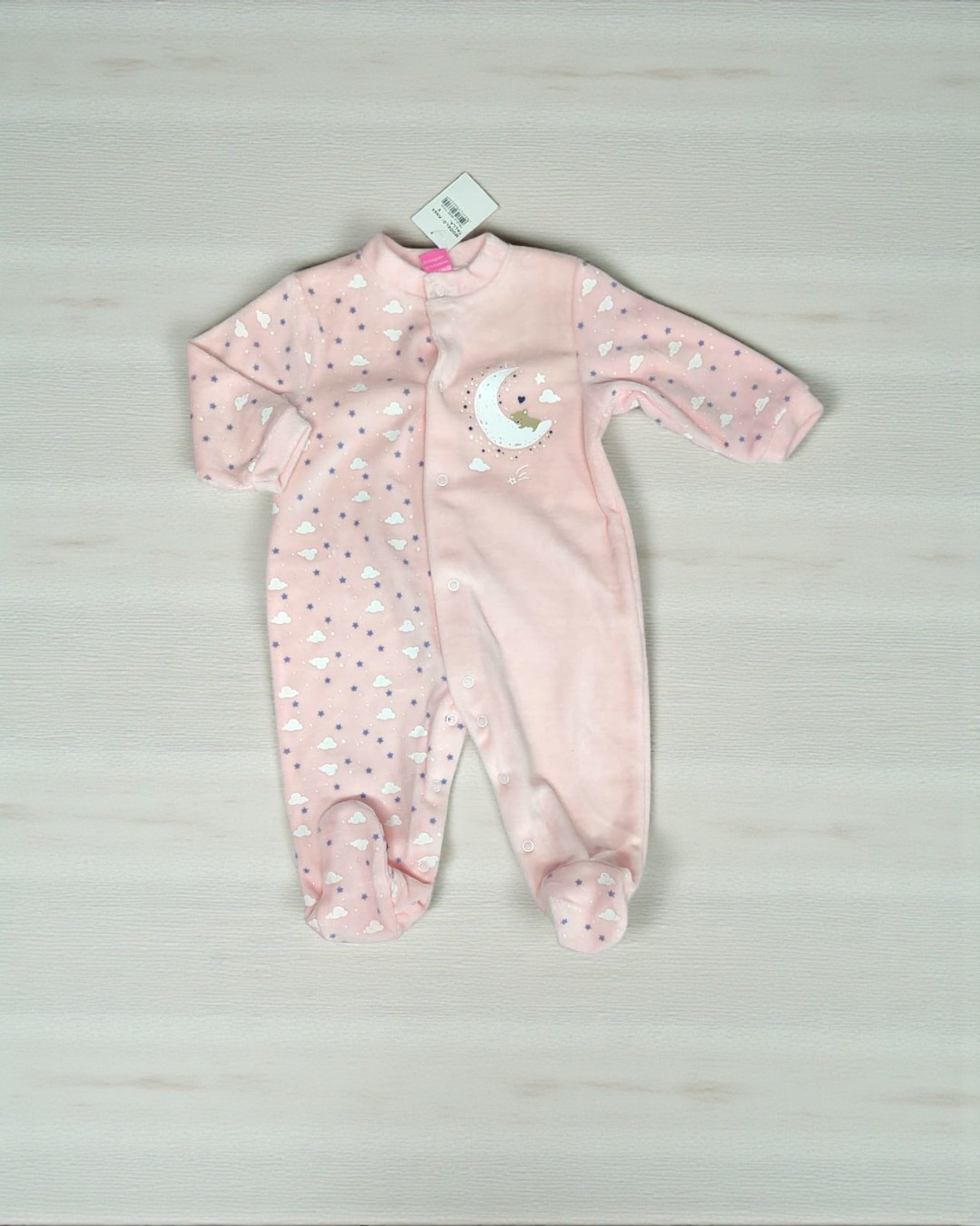 Babygrow de veludo Ursinho na lua com estrelas