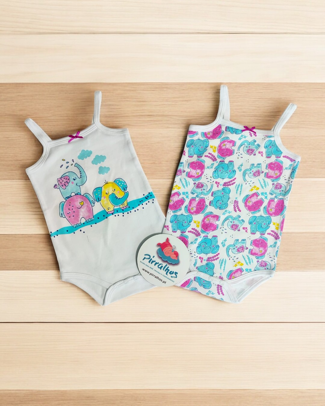 Pack de 2 bodys de alça Elefantes coloridos