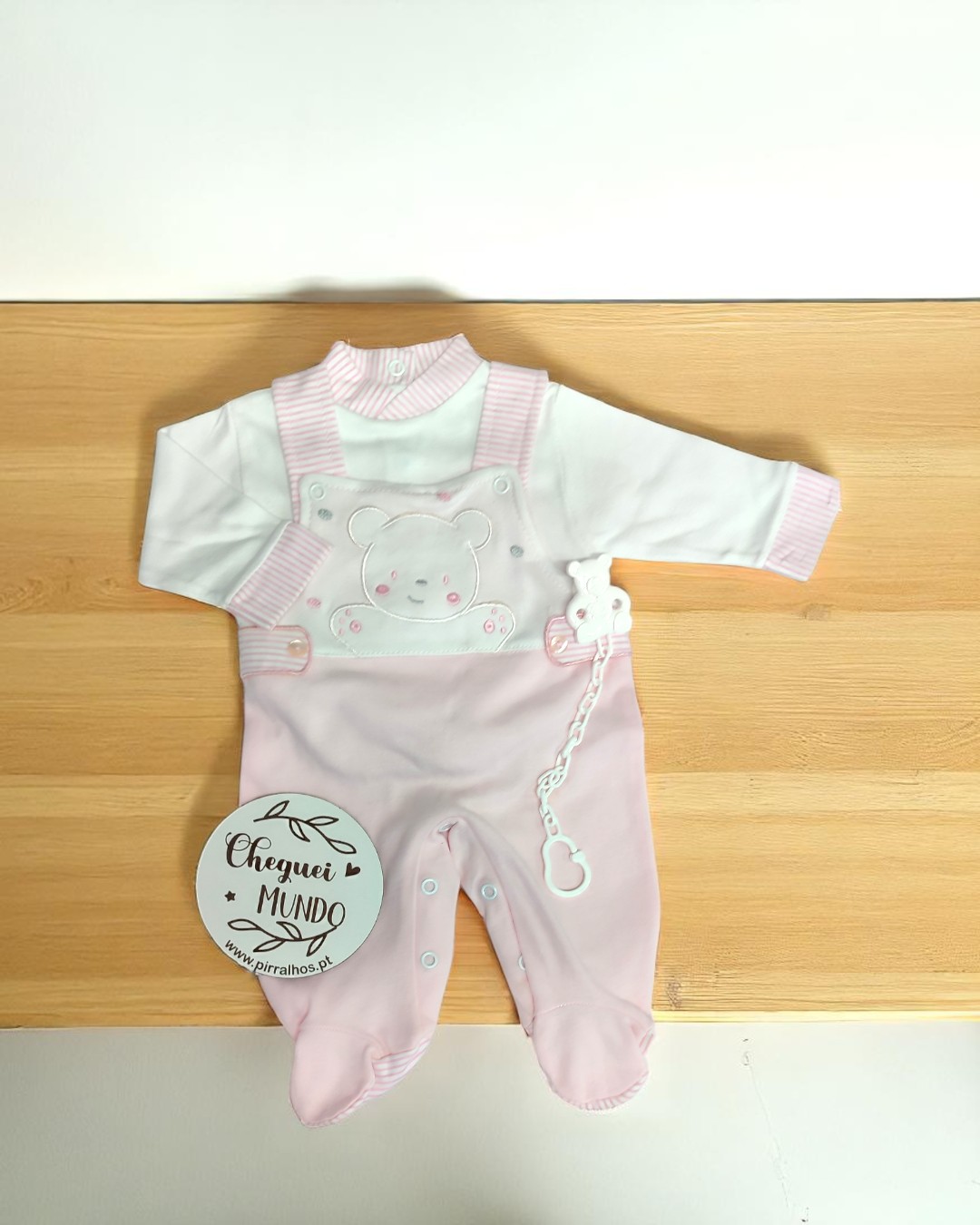 Jardineira de algodão Ursinho feliz