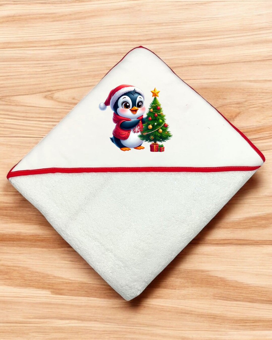 Toalha de banho Pinguim e árvore de Natal - EXCLUSIVO PIRRALHOS - 18 cores à escolha, 2 medidas à escolha