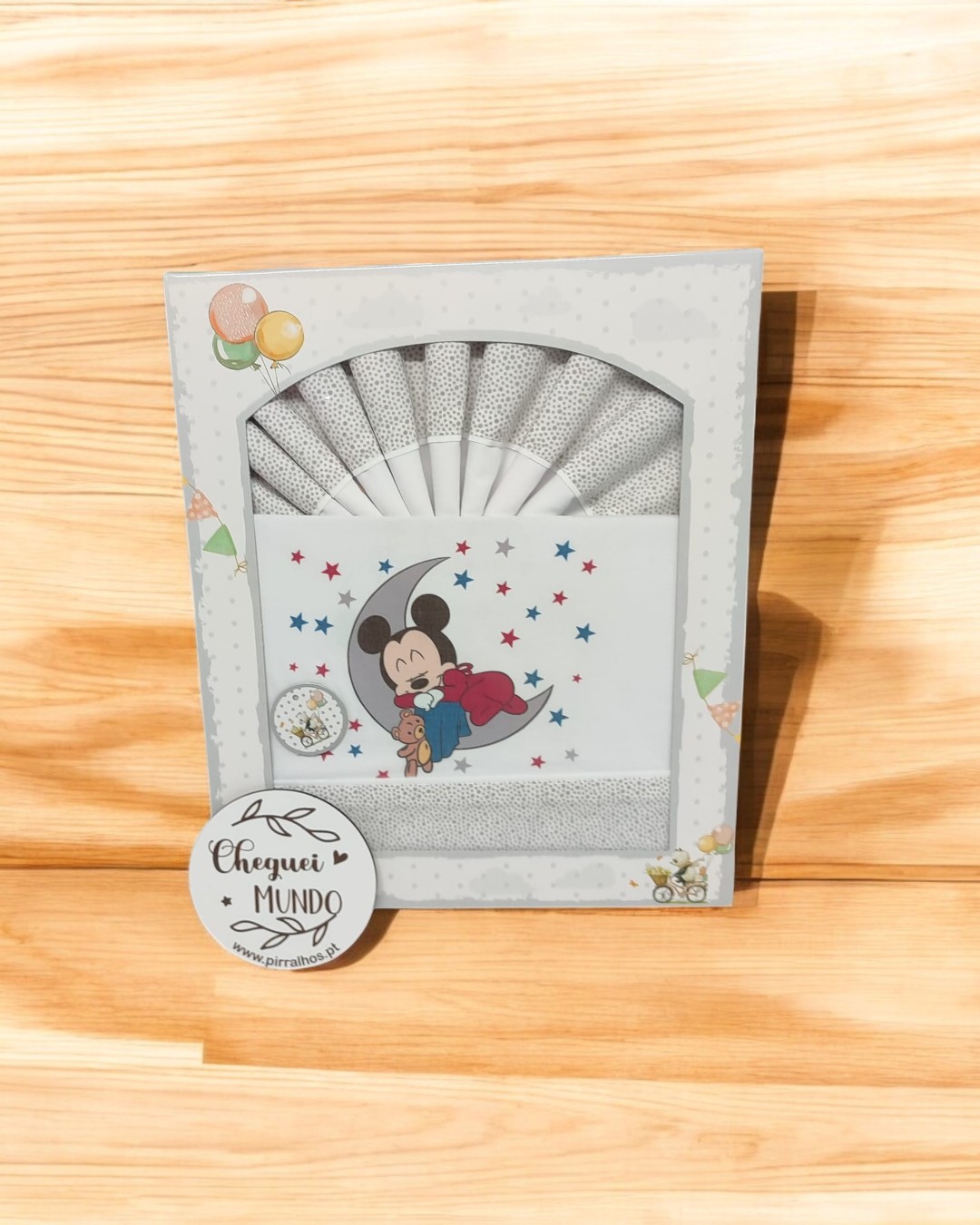 Lençóis de algodão p/ berço de grades - Mickey a dormir na lua