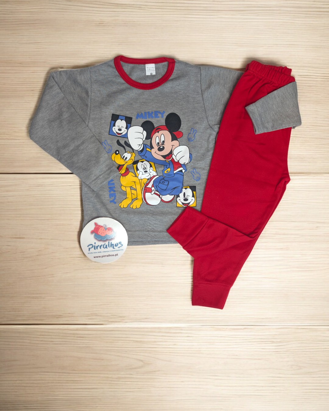 Pijama de algodão cardado Mickey