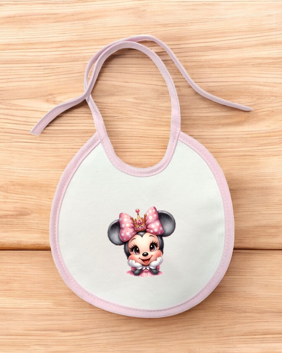 Babete impermeável redondo Minnie Coroa - 12 cores à escolha, Exclusivo Pirralhos
