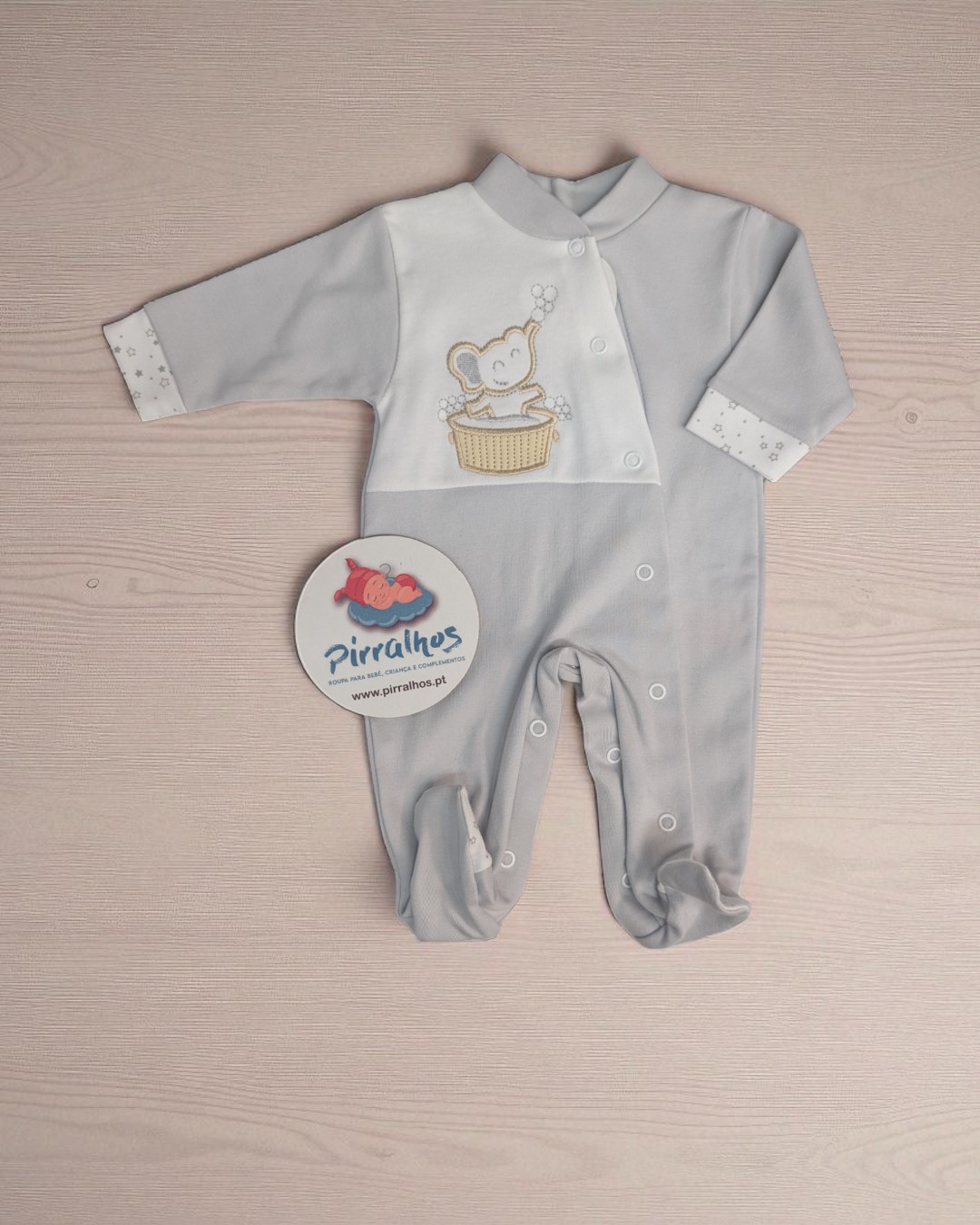 Babygrow de algodão  Elefante no banho