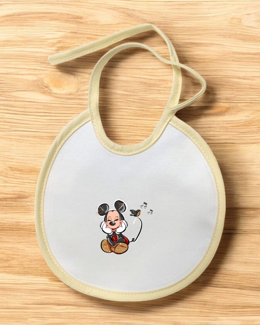 Babete impermeável redondo Mickey Música- 12 cores à escolha, Exclusivo Pirralhos