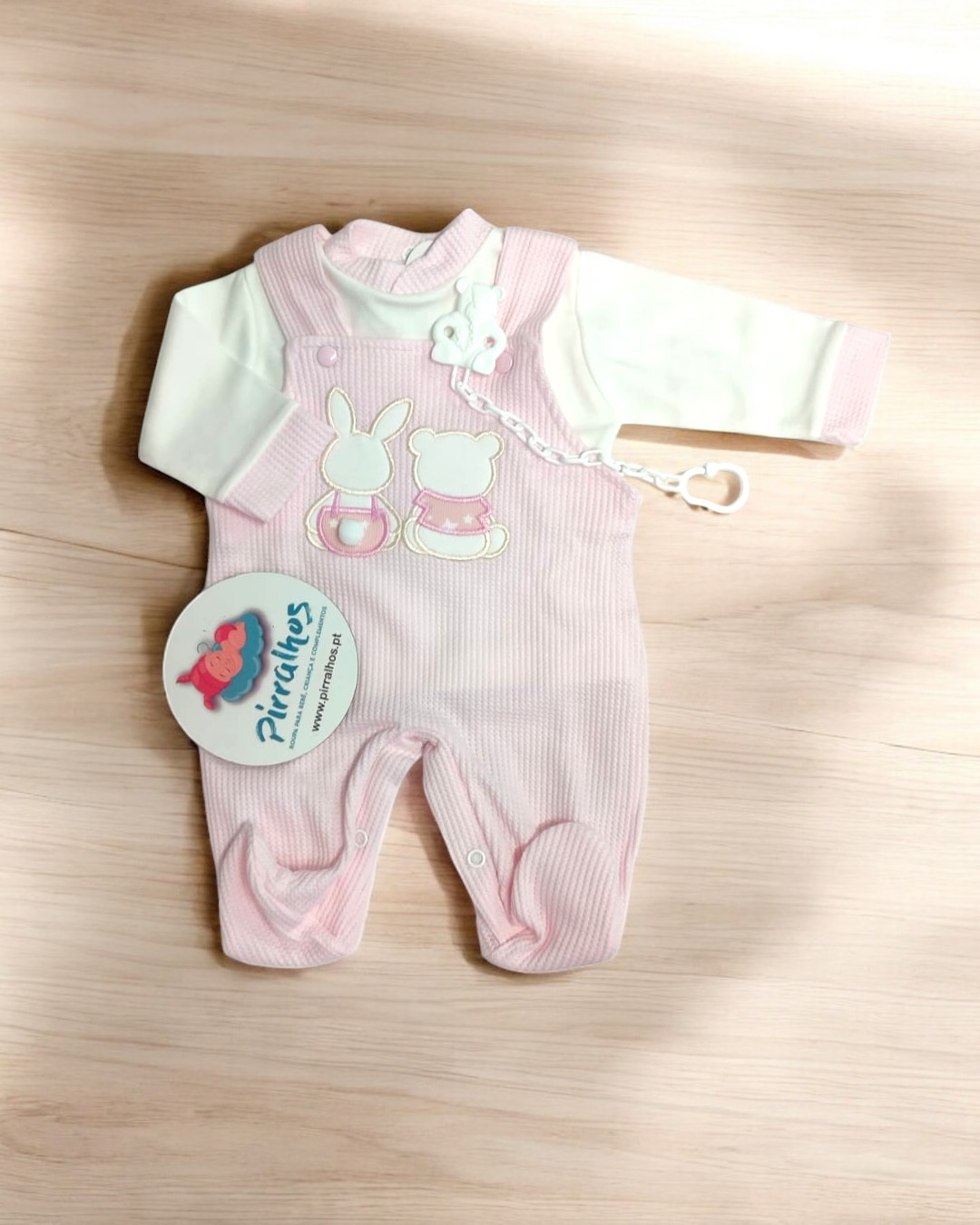 Jardineira de algodão Ursinho e coelho