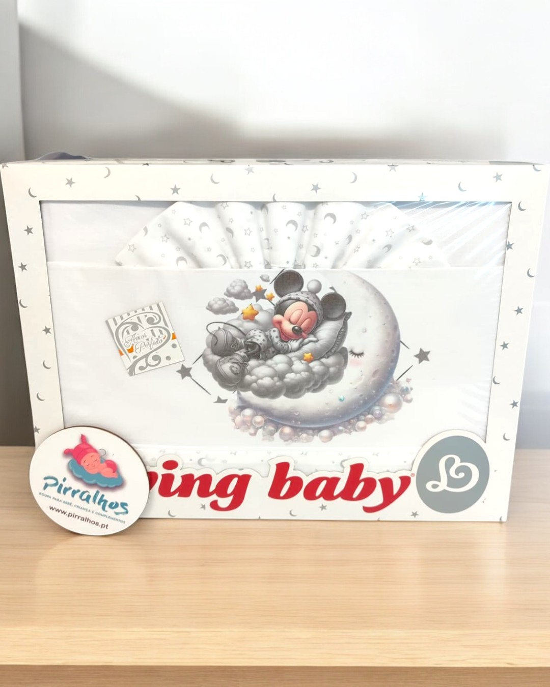 Lençóis de algodão p/ berço de grades - Mickey na lua